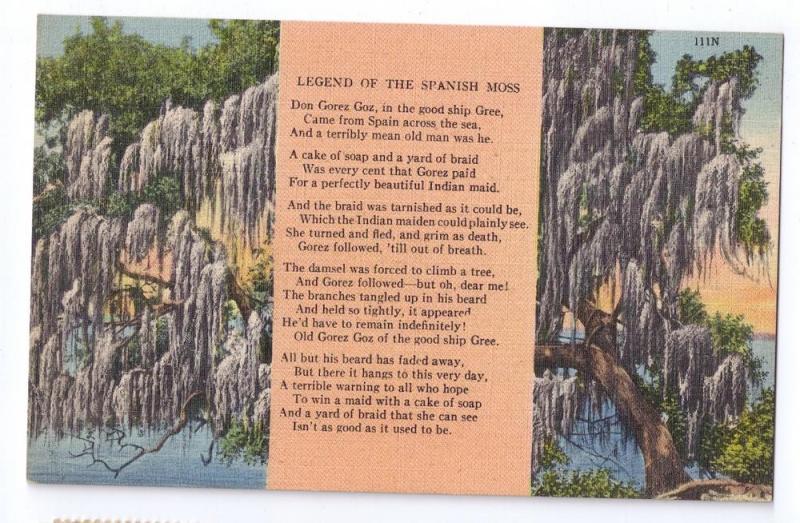 Legend of Spanish Moss Vintage Tichnor Linen Postcard