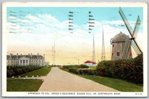 South Dartmouth Massachusett's 1934 Postcard approach Colonel Green's Residence