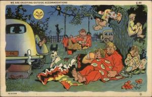 Curt Teich Everyday Comic Family Camping Sleeping Under Tree Postcard