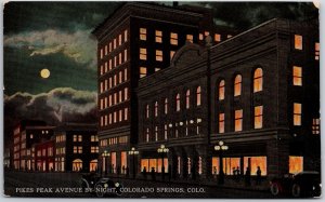 Pikes Peak Avenue By Night Colorado Springs Colorado Cars Street View Postcard