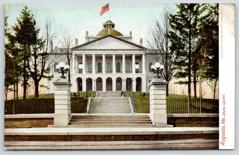 Augusta Maine~State Capitol~View From Bottom of Steps~3 Flights~Fence~c1905 