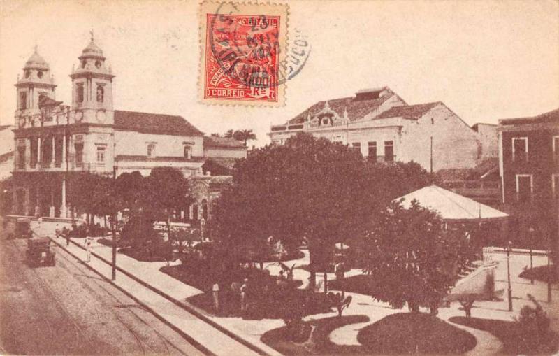 Pernambuco Brazil birds eye view street and park antique pc Z33373