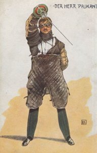 Derr Herr Paukant German Sword Fighting Uniform Old Postcard