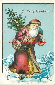 Christmas, Unknown No 1626-1, Purple Robe Santa with Christmas Tree & Presents
