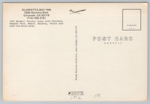 Roadside Motel~Coronado CA~Glorietta Bay Inn~Continental Postcard 