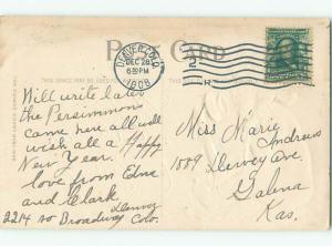 Pre-Linen new year CHILD USING ANTIQUE TELEPHONE k5174