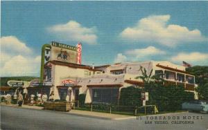 Auto El Toreador Hotel Motel San Ysidro California Postcard roadside 4817 Teich