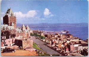 VINTAGE POSTCARD 1940s VIEW OF THE CHATEAU AND LOWER TOWN FROM CITADEL QUEBEC