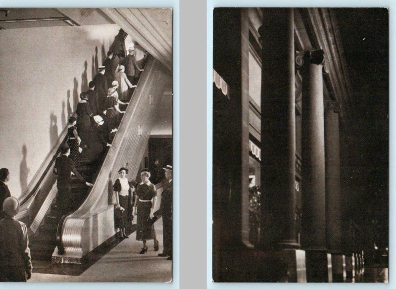 2 Postcards CHICAGO ~ Escalator MARSHALL FIELD Department Store Entrance c1940s