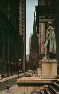 VINTAGE POSTCARD STREET VIEW OF WALL STREET NEW YORK CITY N.Y. CARS MID-1950s