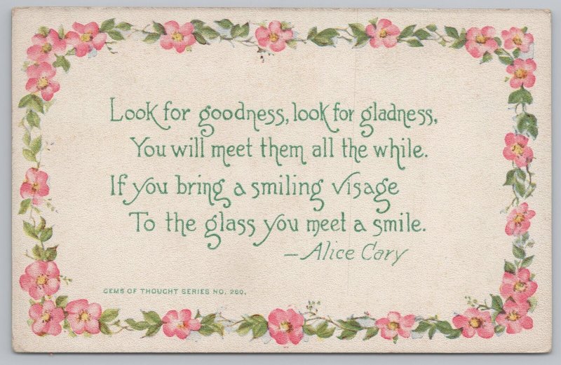 Pink Flowers~Look For Goodness~Alice Cary~Gems Of Thought #260~FA Owen~Vtg PC 