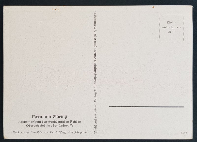 GERMAN EMPIRE THIRD 3rd REICH PROPAGANDA CARD GOERING