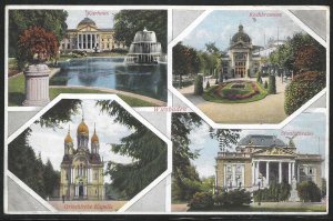 4 Views of Wiesbaden, Germany, Early Postcard, Unused