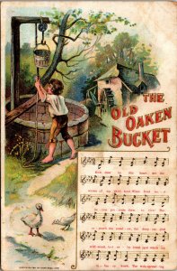 Vtg 1908 The Old Oaken Bucket Song with Sheet Music Embossed Postcard