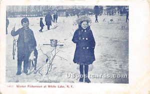 Winter Fishermen - White Lake, New York NY Postcard