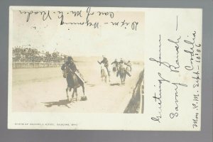 Rawlins WYOMING RPPC 1906 INDIANS Sioux? HORSE RACE Indian Fair Horses Dixon WY