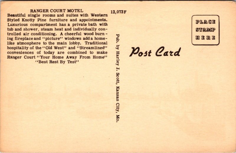 Linen Postcard Ranger Court Motel on US Highway 69 in Excelsior Springs Missouri