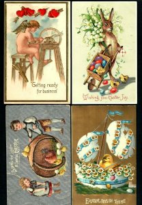 #235s Easter Lot of 4 Unused Glitter Children Chics,Hearts Arrows, Rabbit Barrel