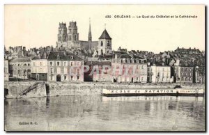 Old Postcard Orleans quai du Chatelet and the Cathedral School of Swimming
