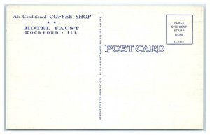 ROCKFORD, Illinois IL ~ Roadside HOTEL FAUST COFFEE SHOP Art Deco 1940s Postcard