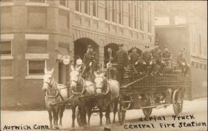 Norwich Connecticut CT Aerial Truck Fire Engine c1910 Real Photo Postcard