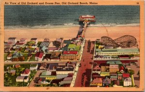 Postcard ME Air View of Old Orchard Beach and Ocean Pier - Rollercoaster 1948 J1