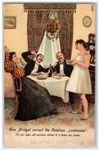 1912 Woman Undressed How Bridget Served The Potatoes Risque Humor Postcard