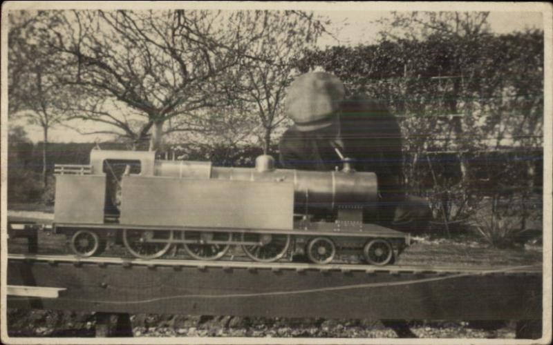 Boy & Toy Model RR Train Real Photo Postcard