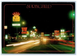 1989 Night North Glenstone Hotels Clubs Shops City Springfield Missouri Postcard 