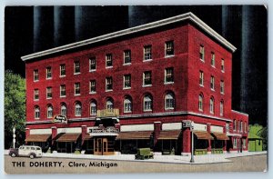 Clare Michigan MI Postcard The Doherty Building Exterior Roadside c1940s Vintage