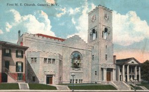 Vintage Postcard First United Methodist Church Parish Building Geneva New York