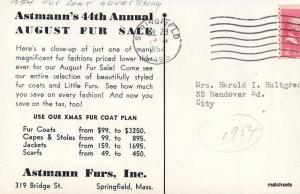 1954 Fashion Astmann's  Annual Fur Sale Advertising Springfield Massachusetts