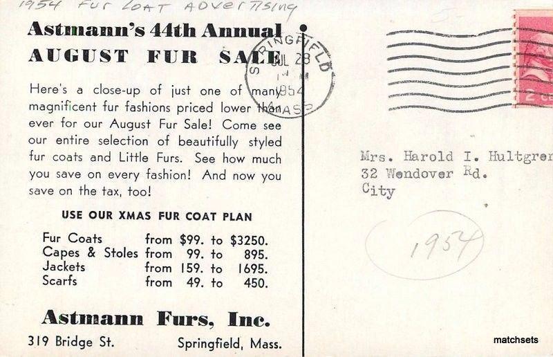 1954 Fashion Astmann's  Annual Fur Sale Advertising Springfield Massachusetts