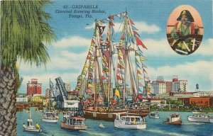 1940s Tampa Florida Gasparilla Carnival Entering Harbor Teich Postcard 26-379