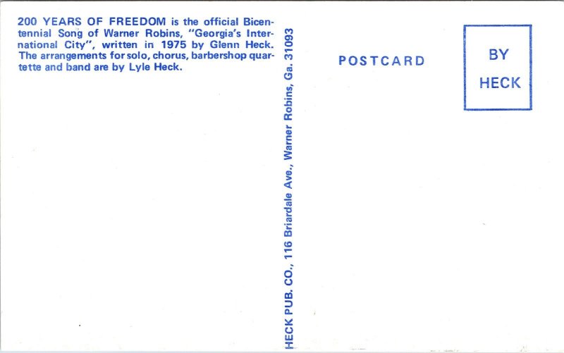 Vintage Postcard 200 Years of Freddom Musical Notes and Lyrics by John