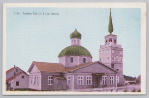 Linen~Sitka Alaska~Russian Church~Vintage Postcard