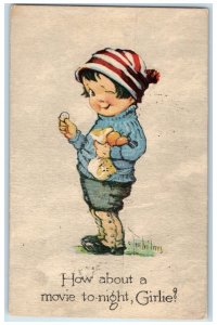 1916 Little Boy How About A Movie Tonight Girlie Twelvetrees Antique Postcard
