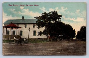 J87/ North Jackson Ohio Postcard c1910 East Street Store Gazebo Mahoning 721