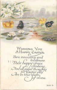  Chicks in ond. Flowers Old vintage American Easter Greetings Postcard