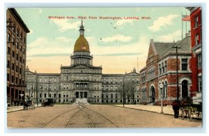 Michigan Ave. West From Washington Lansing 1915 Albion Vintage Antique Postcard 