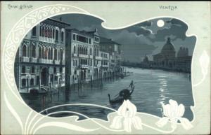 Venezia Venice Italy Canal Grande Art Nouveau Border c1900 Postcard