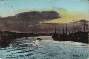 PC PHILIPPINES, MANILA, EVENIN ON THE PASIG RIVER, Vintage Postcard (b38845) 