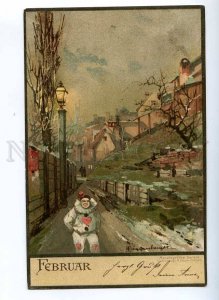 189911 FEBRUARY Art Nouveau PIERROT by GUGGENBERGER Vintage PC