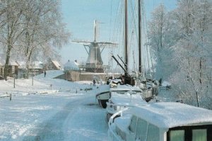 Snowbound in Friesland Holland Boats Frozen in Snow Ice Disaster Postcard