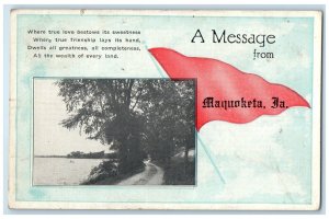 1921 A Message From Maquoketa Iowa Pennant Poem Trees Vintage Antique Postcard