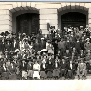 c1910s Huge Group Classy Outdoor People RPPC Winter Fashion Art Deco Photo A173