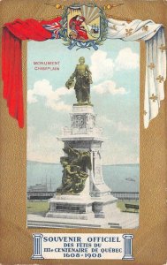 MONUMENT CHAMPLAIN QUEBEC CANADA ANNIVERSARY PATRIOTIC POSTCARD (c. 1908)