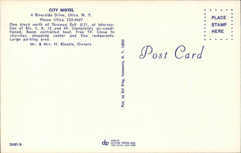 Utica New York NY Motel c1950s-60s Postcard