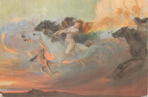 In the twilight by U. Checa 1914 Risqué fine art postcard horses & nude allegory