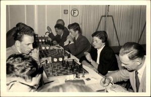 Men & Woman at Chess Tournament c1950s Real Photo Postcard